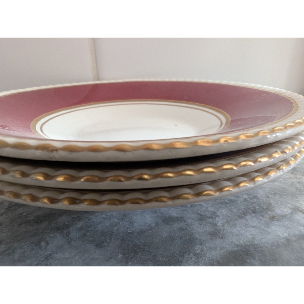 3 Vtg Saucer Set Fondeville Ambassador‎ Ware Burgundy
